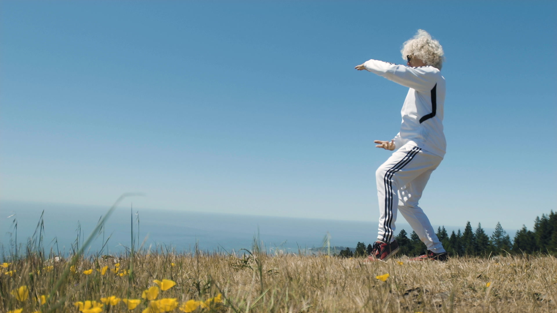 Sifu Jensen performs Tai Chi near beautiful coastline in Marin County, CA.